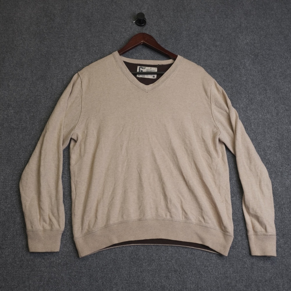 Gap V Neck Sweater Mens Large Brown Cotton Cashmere Blend Long Sleeve Pullover